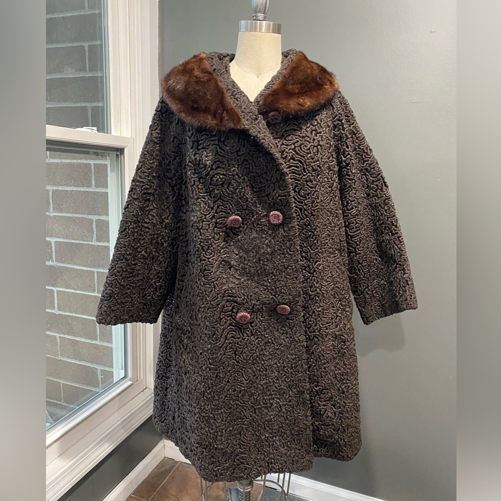 Astrakin Sportowne Vintage Fur Trimmed Pea Coat